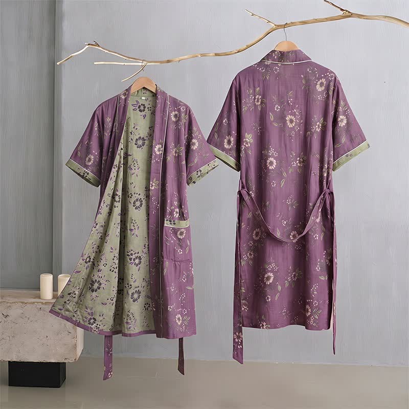Ownkoti Cotton Vintage Purple Floral Kimono Robe - image 1