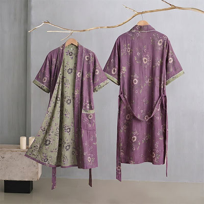 Ownkoti Cotton Vintage Purple Floral Kimono Robe - image 1