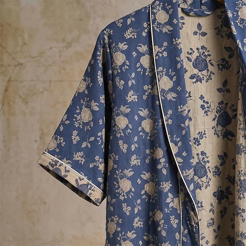 Ownkoti Indigo Blue Vintage Floral Kimono Robe - image 5