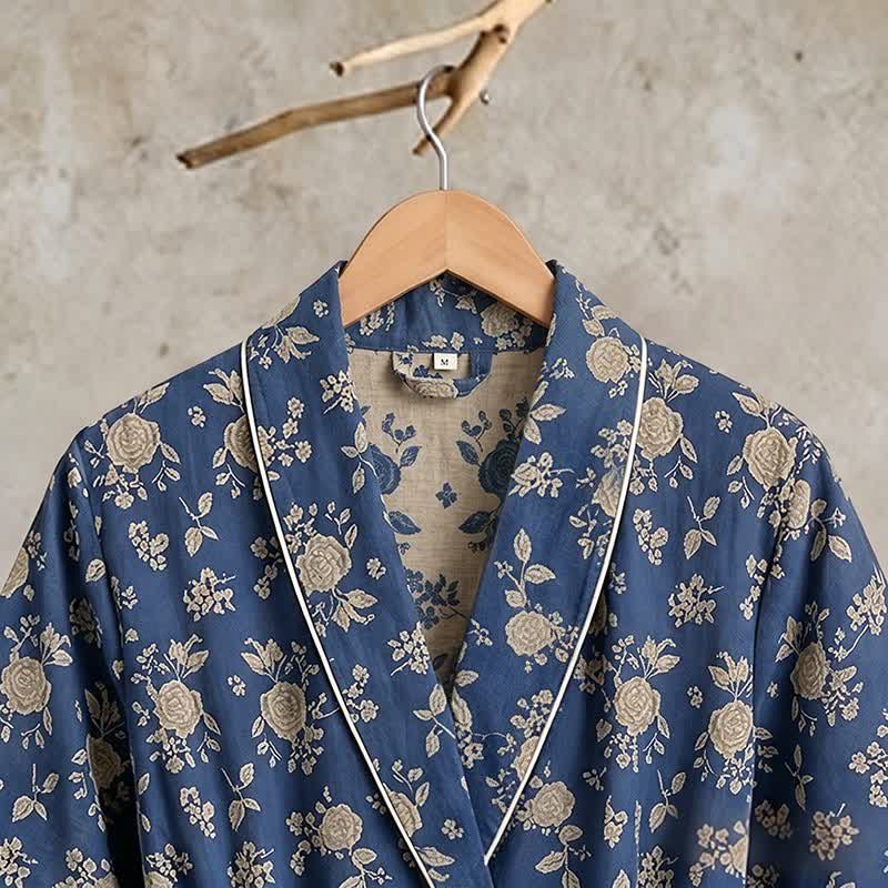 Ownkoti Indigo Blue Vintage Floral Kimono Robe - image 4