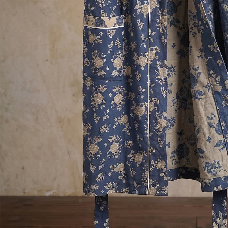 Ownkoti Indigo Blue Vintage Floral Kimono Robe - image 6