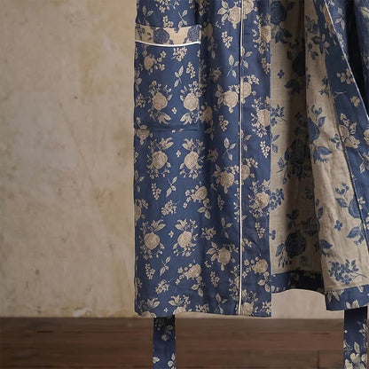 Ownkoti Indigo Blue Vintage Floral Kimono Robe - image 6
