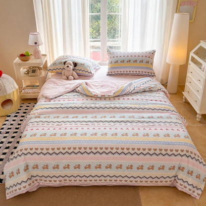 Ownkoti Pink Bow Bear Washed Cotton Bedding Set - Colorful - Queen - Bedding Set - image 0