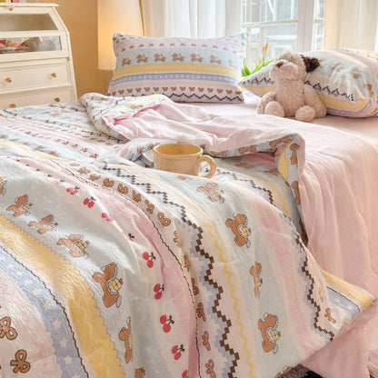 Ownkoti Pink Bow Bear Washed Cotton Bedding Set - image 2