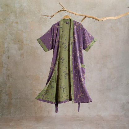 Ownkoti Kimono Style Short Sleeve Muslin Bathrobe - Purple - 2XL - image 0