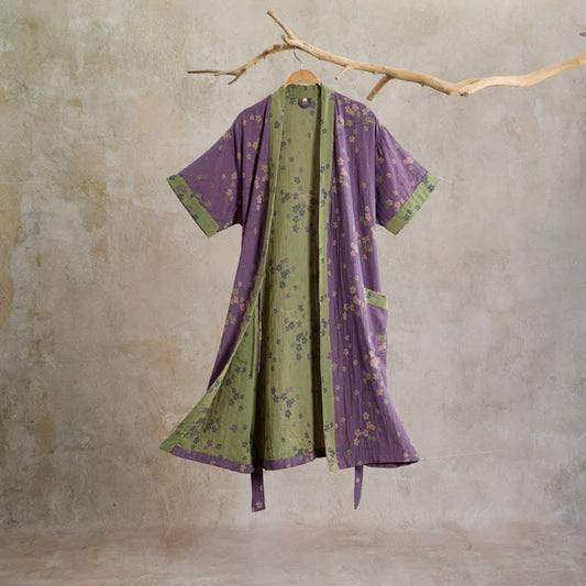 Ownkoti Kimono Style Short Sleeve Muslin Bathrobe - Purple - 2XL - image 0