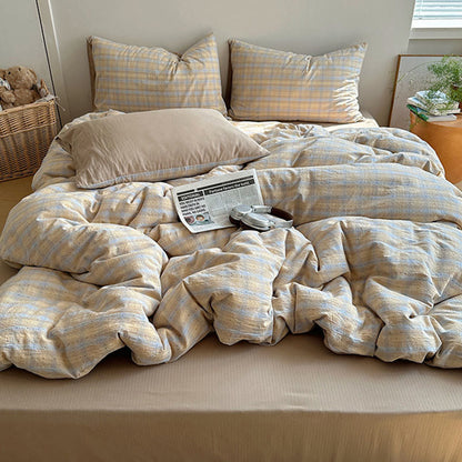 Ownkoti Modern Stripe Washed Cotton Bedding Set - Blue & Brown - King - Fitted Sheet - image 0