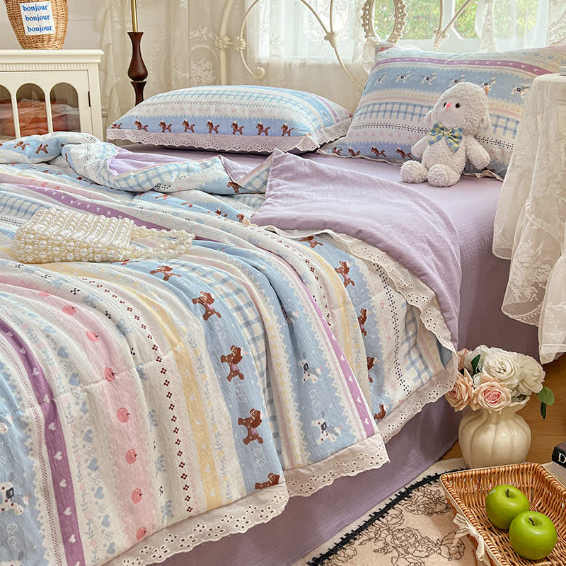 Ownkoti Pastel Lace Trim Cotton Bedding Set  - Colorful - Queen - image 1
