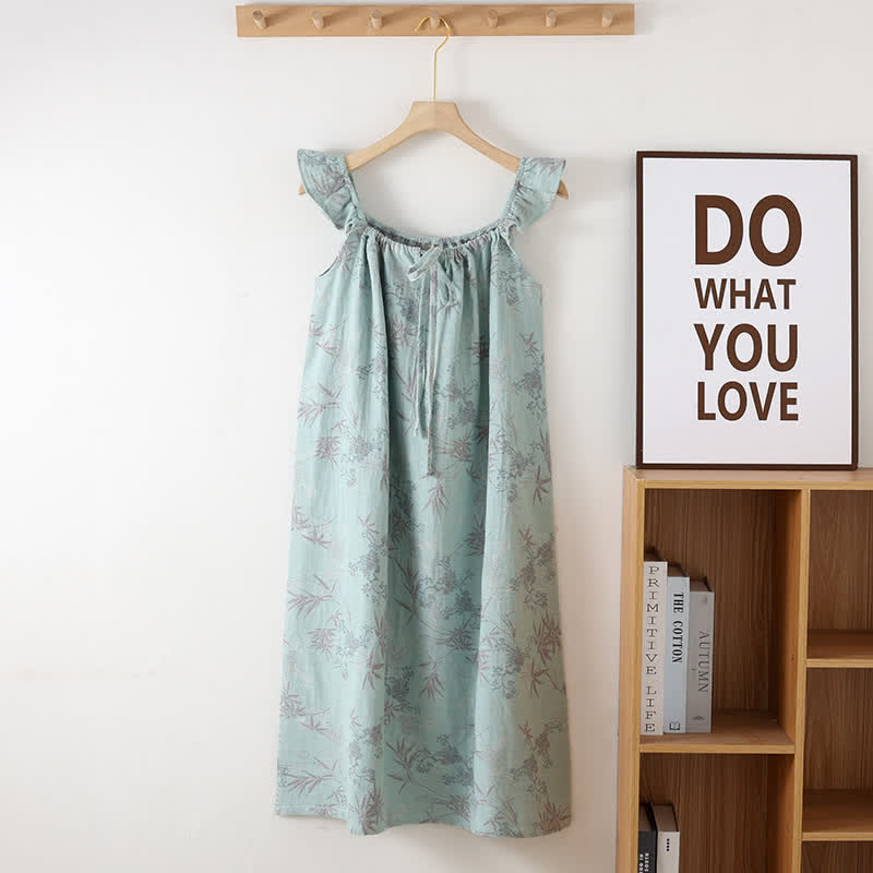 Ownkoti Bamboo Ruffled Strap Cotton Cami Nightgown - Blue - One Size - image 7