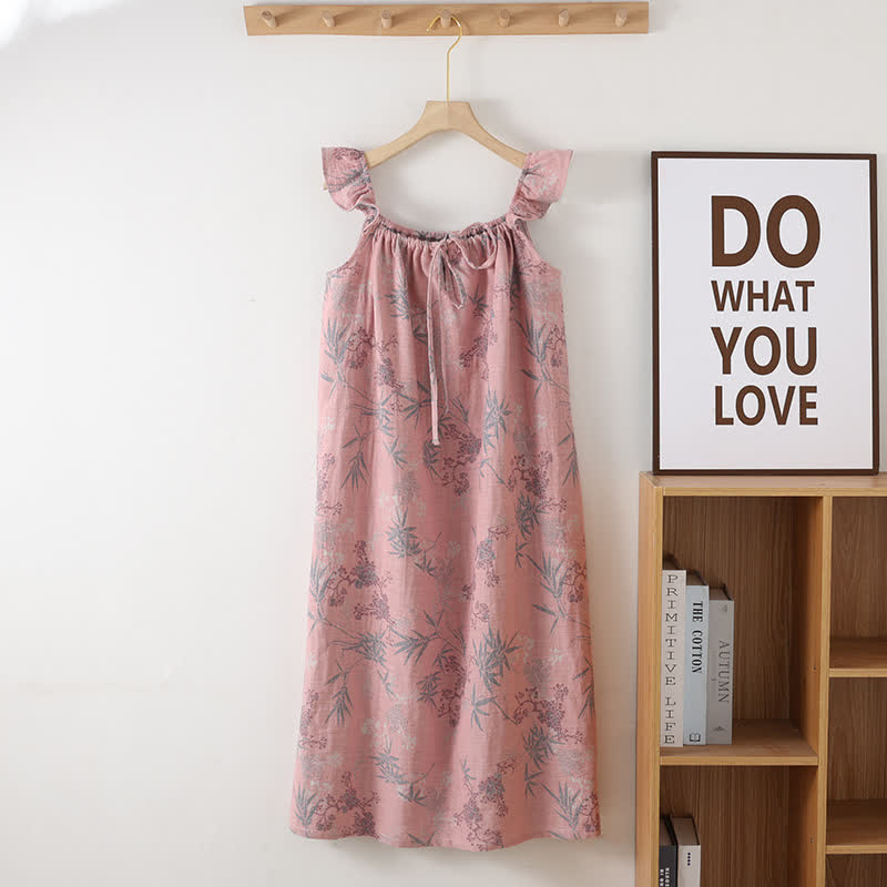 Ownkoti Bamboo Ruffled Strap Cotton Cami Nightgown - Pink - One Size - image 2