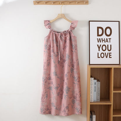 Ownkoti Bamboo Ruffled Strap Cotton Cami Nightgown - Pink - One Size - image 2