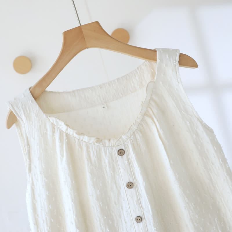 Ownkoti White Cotton Textured Sleeveless Lounge Dress - image 5