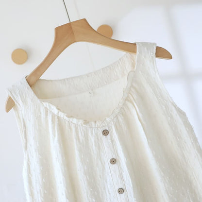 Ownkoti White Cotton Textured Sleeveless Lounge Dress - image 5