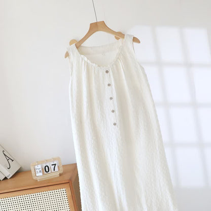 Ownkoti White Cotton Textured Sleeveless Lounge Dress - image 4
