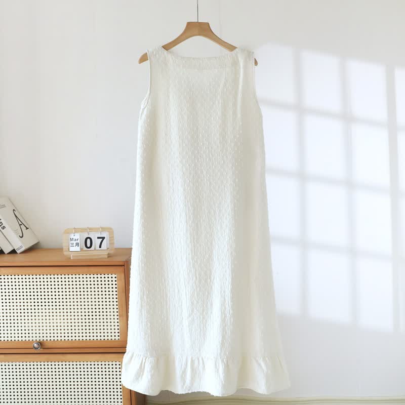 Ownkoti White Cotton Textured Sleeveless Lounge Dress - image 3