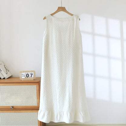 Ownkoti White Cotton Textured Sleeveless Lounge Dress - image 3