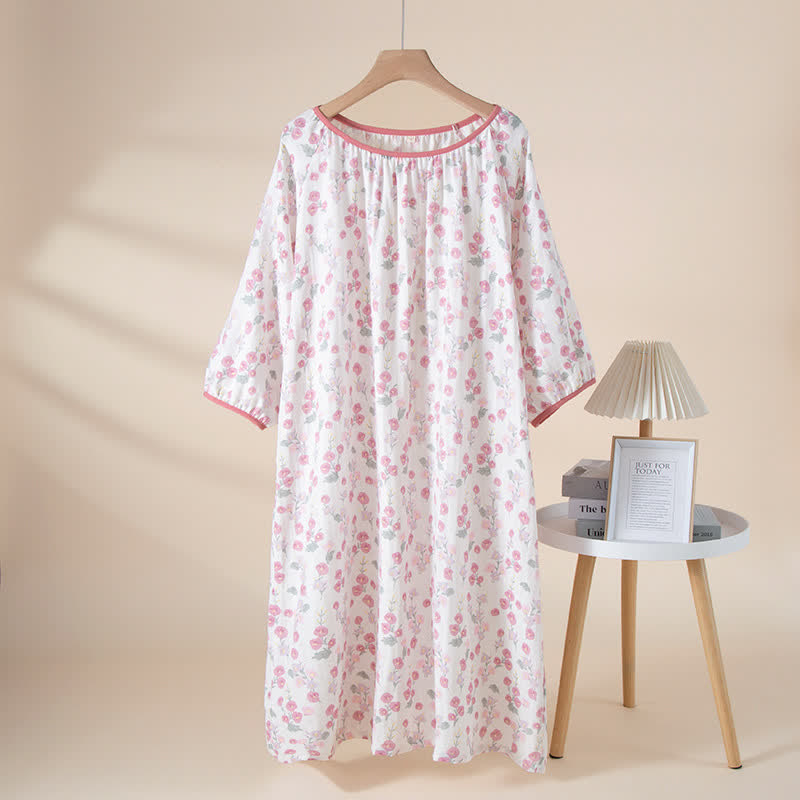 Ownkoti Pastoral Pink Floral Cotton Sleep Dress - image 1