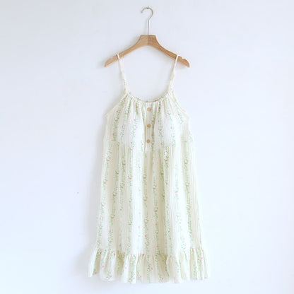 Ownkoti Fresh Floral Leaf Cotton Ruffle Nightgown - White - XL - image 0