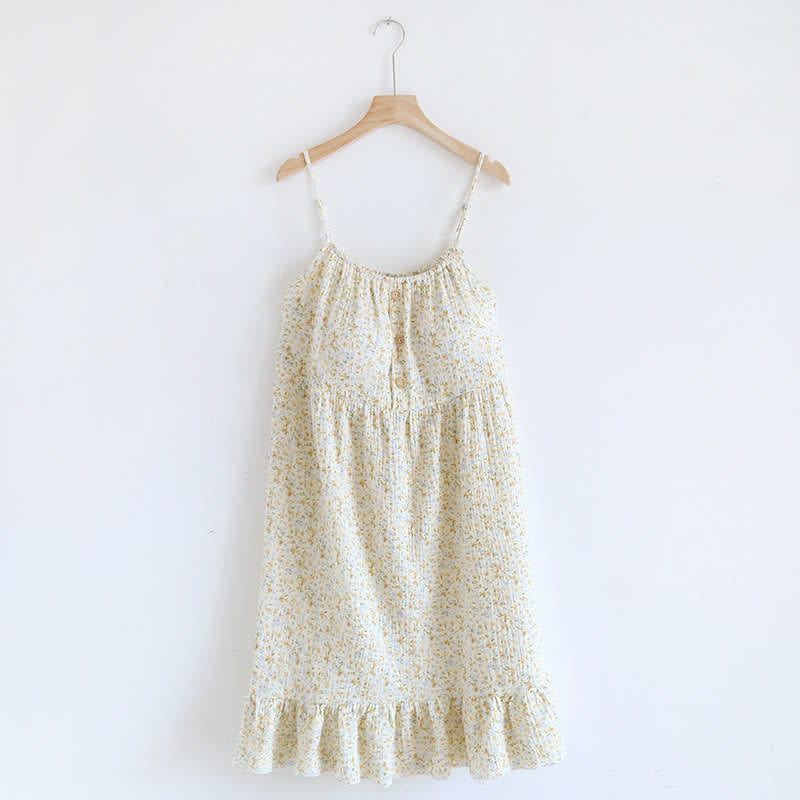 Ownkoti Floral & Leaf Cotton Ruffle Lounge Dress - White - XL - image 0