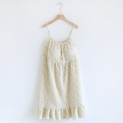 Ownkoti Floral & Leaf Cotton Ruffle Lounge Dress - White - XL - image 0