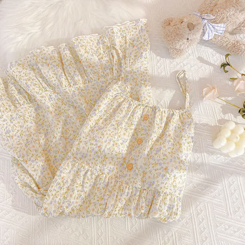 Ownkoti Floral & Leaf Cotton Ruffle Lounge Dress - image 3