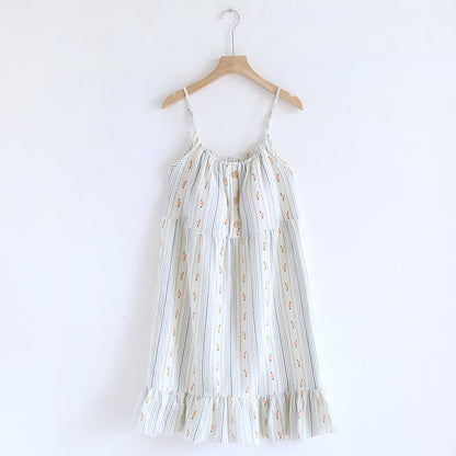 Ownkoti Sweet Floral Cotton Ruffle Cami Nightdress - White - XL - image 0