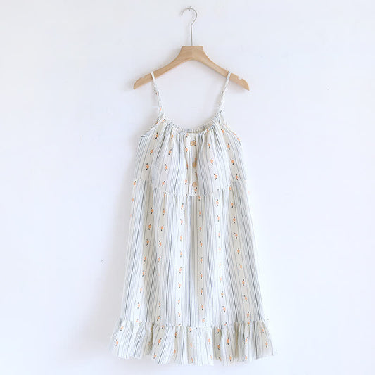 Ownkoti Sweet Floral Cotton Ruffle Cami Nightdress - White - XL - image 0