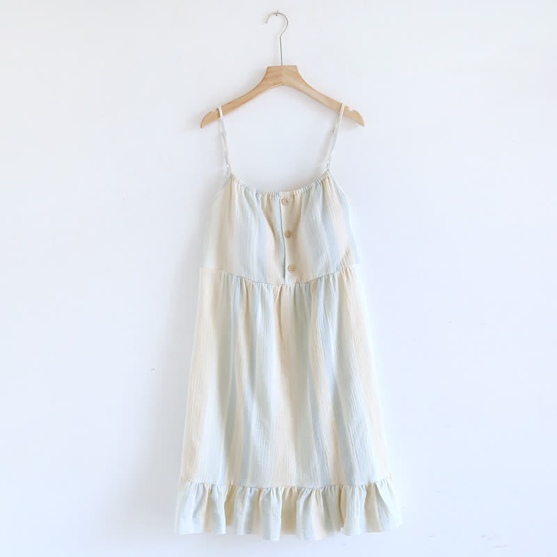 Ownkoti Pastel Stripe Cotton Tiered Cami Nightgown - Beige - XL - image 0