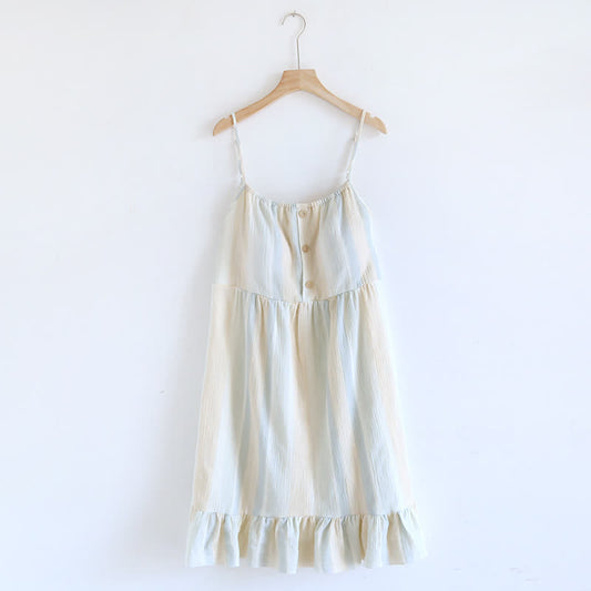 Ownkoti Pastel Stripe Cotton Tiered Cami Nightgown - Beige - XL - image 0