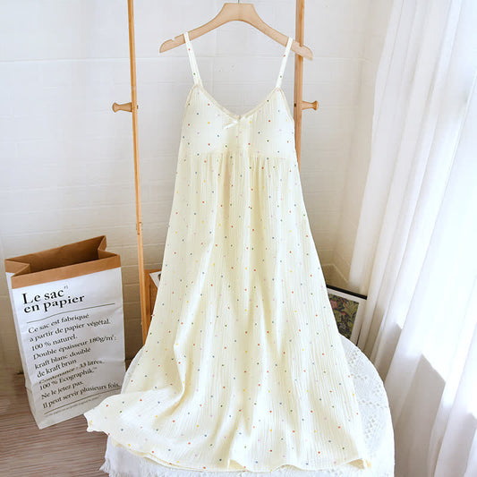 Ownkoti Rainbow Dot Cotton Gauze Lounge Dress - White - XL - image 0