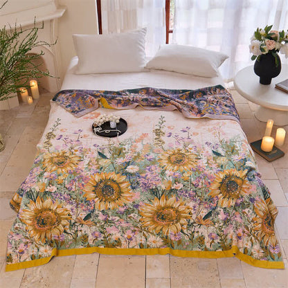 Ownkoti Vintage Sunflower Cotton Gauze Blanket Quilt - Queen - image 0