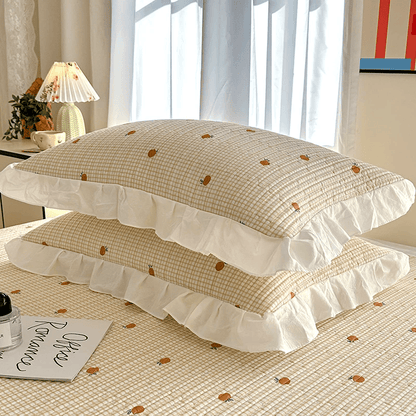 Ownkoti Ruffled Edge Orange Print Cotton Coverlet - image 7