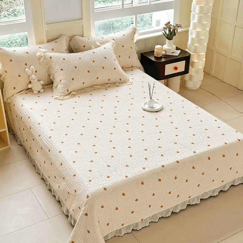 Ownkoti Ruffled Edge Orange Print Cotton Coverlet - image 2