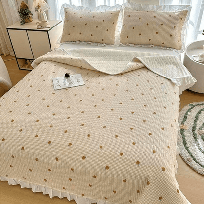 Ownkoti Ruffled Edge Orange Print Cotton Coverlet - image 4