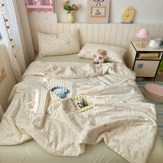 Ownkoti Cream Floral Lace Trim Cotton Bedding Set - Colorful - Queen - Bedding Set - image 0