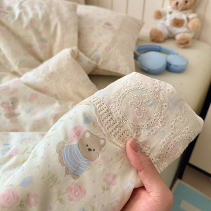 Ownkoti Cream Floral Lace Trim Cotton Bedding Set - image 2