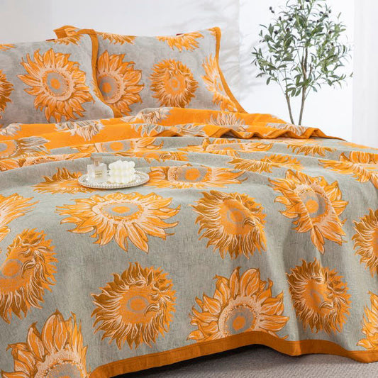 Ownkoti Yarn-Dyed Sunflower Cotton Muslin Blanket Quilt - Quilt with 2PCS Pillow Towels - King - image 0
