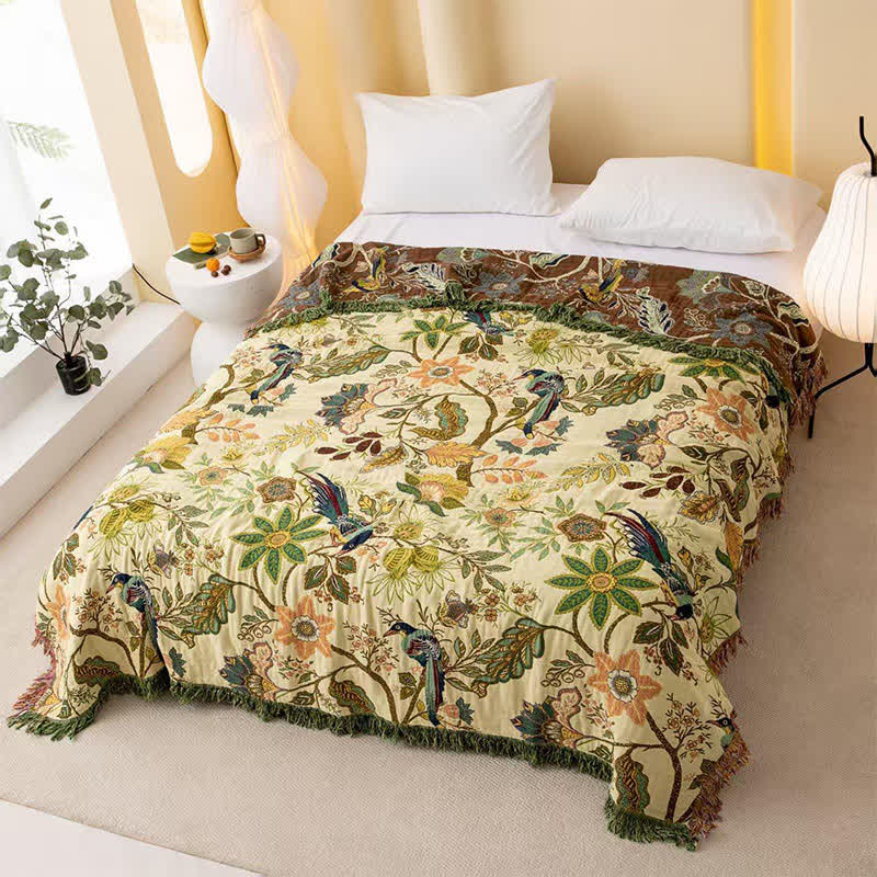 Ownkoti Reversible Floral & Bird Muslin Bedspread Quilt - image 1