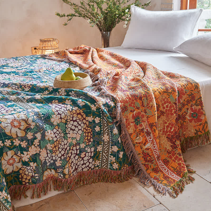 Ownkoti Reversible Botanical Muslin Quilt with Retro Fringe - image 4