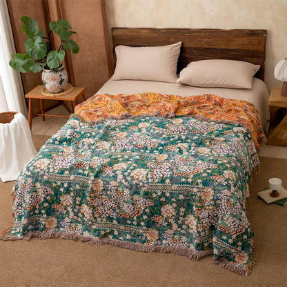 Ownkoti Reversible Botanical Muslin Quilt with Retro Fringe - King - image 0