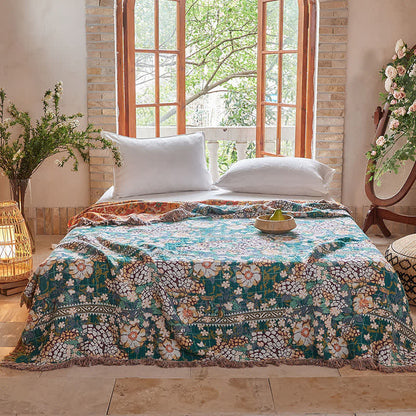Ownkoti Reversible Botanical Muslin Quilt with Retro Fringe - image 1