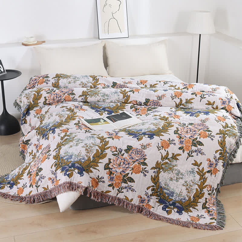 Ownkoti 4-Layer Cotton Gauze Baroque Floral Bedspread Quilt - image 1