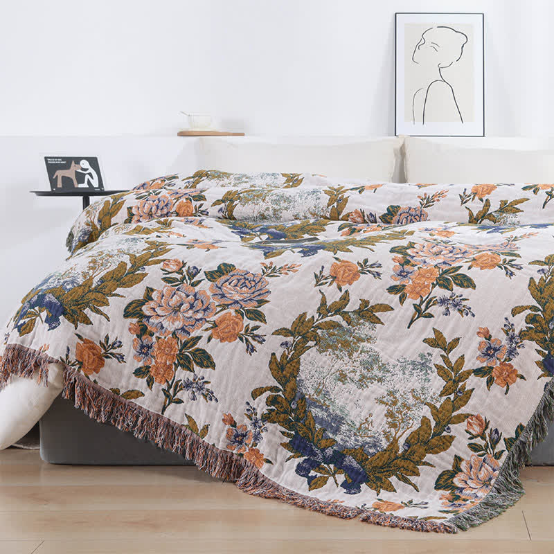 Ownkoti 4-Layer Cotton Gauze Baroque Floral Bedspread Quilt - King - image 0