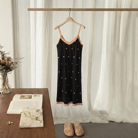 Ownkoti Black Polka Dot Cotton Lounge Dress - Black - 2XL - image 0