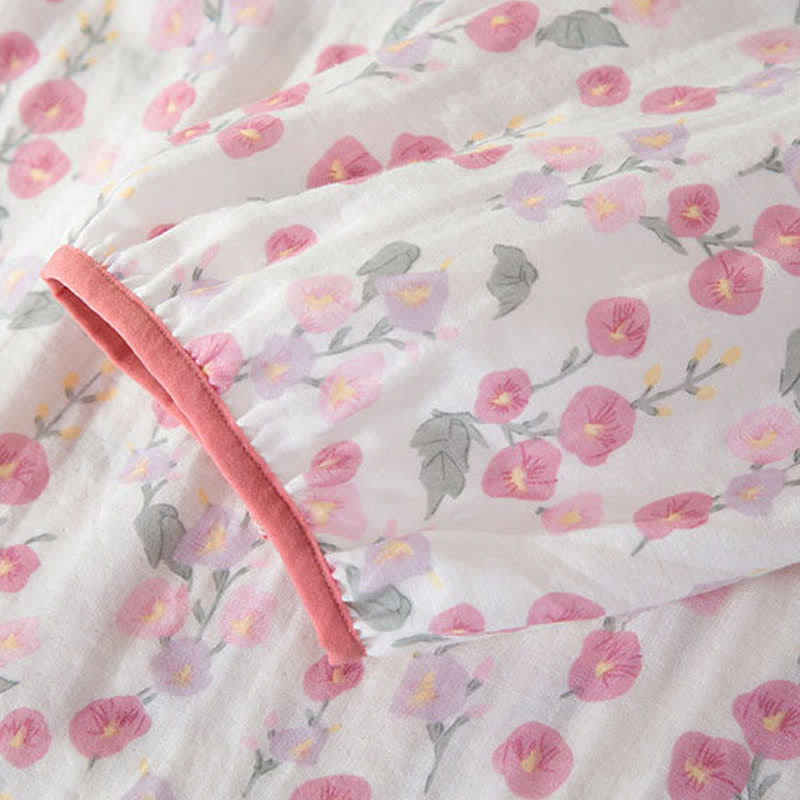 Ownkoti Pastoral Pink Floral Cotton Sleep Dress - image 7