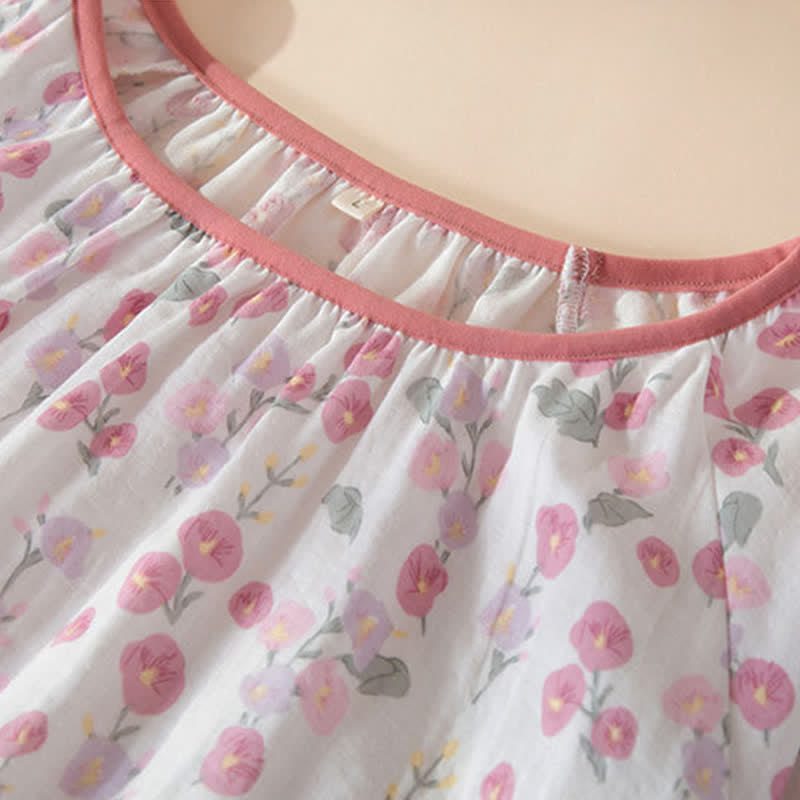 Ownkoti Pastoral Pink Floral Cotton Sleep Dress - image 6