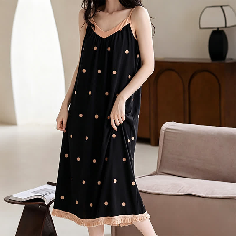 Ownkoti Black Polka Dot Cotton Lounge Dress - image 5