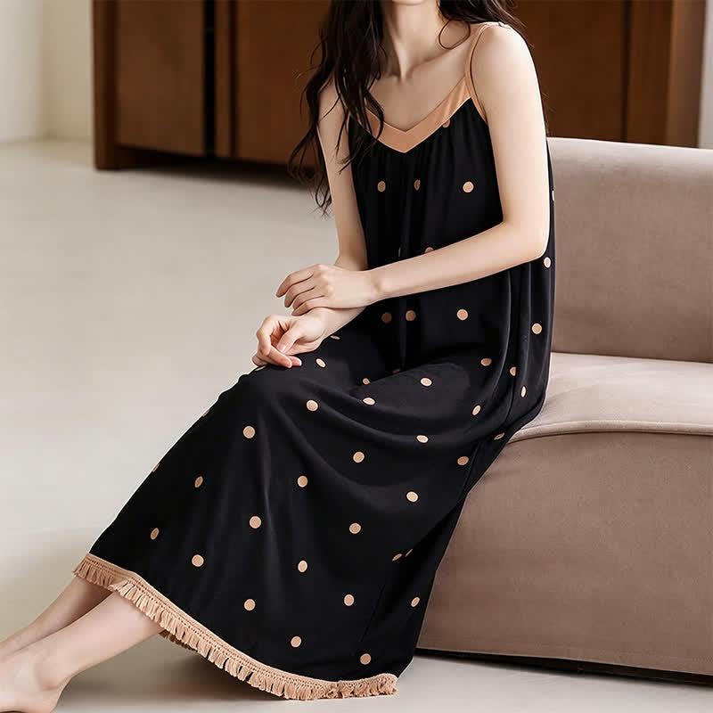Ownkoti Black Polka Dot Cotton Lounge Dress - image 6