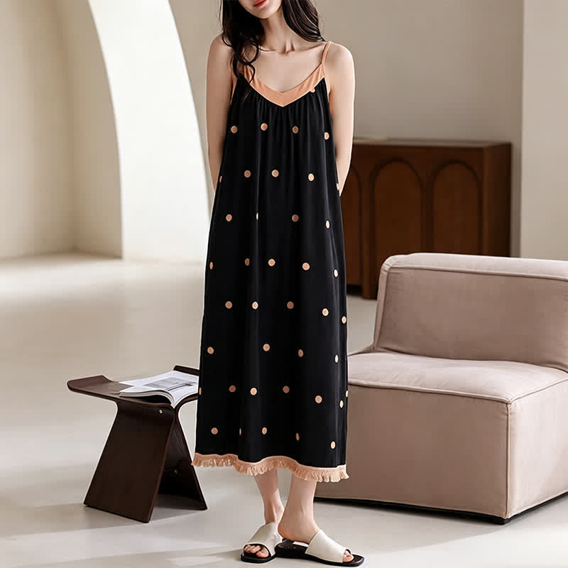 Ownkoti Black Polka Dot Cotton Lounge Dress - image 3