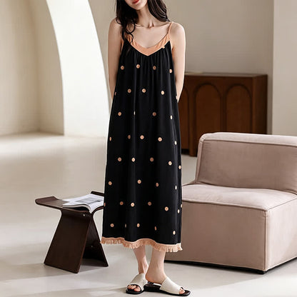 Ownkoti Black Polka Dot Cotton Lounge Dress - image 3
